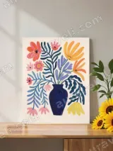 Vibrant Floral Blue Vase Canvas Wall Art for Living Bedroom Home Decor