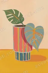 Monstera Heart Leaf Potted Canvas Wall Art for Living and framed modern home decor