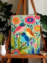 Whimsical Colorful Birds & Floral Canvas Wall Art for Home Decor