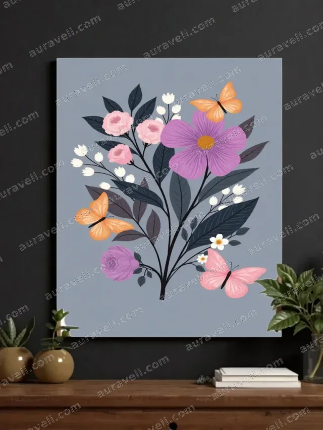 Floral & Butterfly Canvas Wall Art for Living Room Bedroom Home Decor — art print