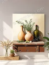 Rustic Still Life Terracotta Vases Canvas Wall Art for Living Room Decor – view 3