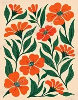 Vibrant Orange Floral Canvas Wall Art for Living Room Home Decor wall art print