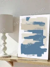 Abstract Blue & Beige Brush Stroke Minimalist Canvas Wall Art for Living Room Home Decor – вид 4