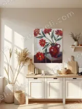 Red Floral Still Life Canvas Wall Art for Living Room Decor – view 3