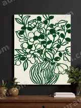 Green Line Art Floral Vase Canvas Wall Art for Living Room Decor