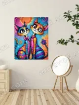 Colorful Whimsical Cats Canvas Wall Art for Living Room Home Decor – вид 2