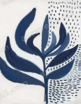 Abstract Blue Botanical Canvas Wall Art for Living Room framed modern home decor