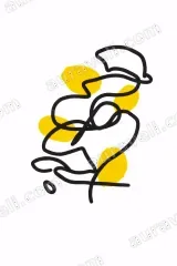 Abstract Line Art Canvas Wall with Yellow Dots framed for modern home decor