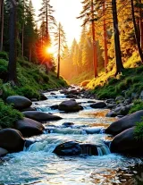 Forest Stream Sunrise Canvas Wall Art for Living Room framed modern home decor