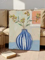 Blue & White Striped Vase Floral Canvas Wall Art for Home Decor – view 5