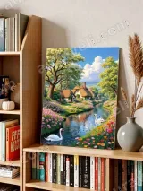 Thatched Cottage Swan River Floral Canvas Wall Art for Home Decor – view 3
