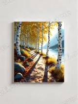 Autumn Birch Tree Lake Path Canvas Wall Art for Living Room Home Decor – вид 2