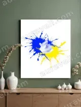 Abstract Blue Yellow Splash Canvas Wall Art for Living Room Home Decor