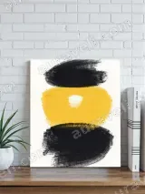 Abstract Black Yellow Brushstroke Canvas Wall Art for Living Room Decor