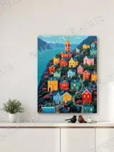 Colorful Coastal Village Canvas Wall Art for Living Room & Bedroom Decor – view 4