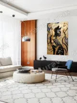 Black Cat Golden Floral Canvas Wall Art for Living Room Home Decor – вид 5