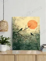 Red Sun Bird & Blossom Canvas Wall Art for Living Room Decor – вид 3