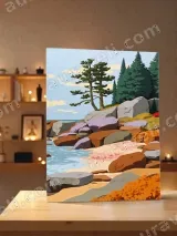 Coastal Beach Rock & Pine Canvas Wall Art for Living Room Home Decor – view 3