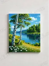 Birch Tree Lake Landscape Canvas Wall Art for Living Room Home Decor – view 2