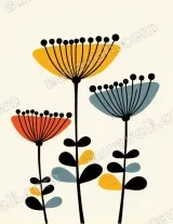 Mid - Century Modern Floral Canvas Wall Art for framed home decor