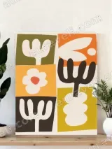 Mid - Century Abstract Floral Wall Art for Living Room Home Decor