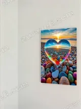 Heart - Shaped Colorful Pebbles Sunset Canvas Wall Art for Home Decor – view 2