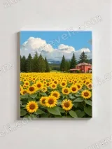 Sunflower Field & Red House Canvas Wall Art for Home Decor – view 2