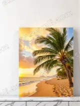 Tropical Beach Palm Tree Sunset Canvas Wall Art for Home Decor – view 3