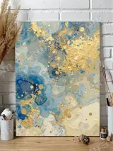 Abstract Blue Gold Swirl Canvas Wall Art for Living Room Decor
