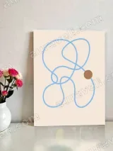 Abstract Blue Line & Brown Dot Canvas Wall Art for Living Room Home Decor