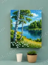 Birch Tree Lake Landscape Canvas Wall Art for Living Room Home Decor – view 4