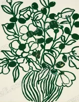Green Line Art Floral Vase Canvas Wall for framed modern home decor