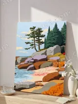 Coastal Beach Rock & Pine Canvas Wall Art for Living Room Home Decor – view 4
