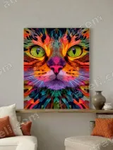 Colorful Abstract Cat Canvas Wall Art for Living Room Home Decor – вид 3