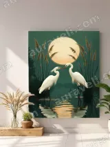Two Egrets Moonlit Lake Reed Canvas Wall Art for Living Room Home Decor – view 4