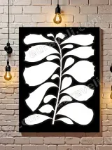Black & White Botanical Leaf Canvas Wall Art for Living Room Decor