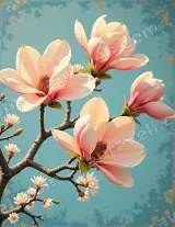 Pink Magnolia Floral Canvas Wall Art for Living Room framed modern home decor
