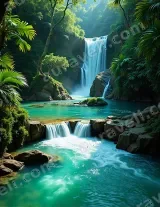 Turquoise Waterfall Rainforest Canvas Wall Art for Living Room framed modern home decor