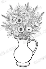 Line Art Floral Bouquet in Vase Canvas Wall framed for modern home decor