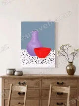 Minimalist Still Life Purple Vase & Red Bowl Canvas Wall Art for Home Decor – view 2