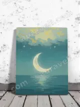 Dreamy Moon & Ocean Night Canvas Wall Art for Bedroom Living Room Decor