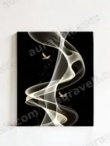 Abstract Swirling Smoke & Golden Birds Canvas Wall Art for Living Room Bedroom Decor