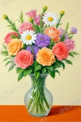 Colorful Floral Bouquet Vase Canvas Wall Art for Living framed modern home decor