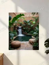 Tropical Indoor Garden Waterfall Canvas Wall Art for Living Room Home Decor – view 3