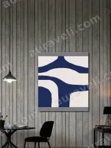 Abstract Navy Blue Curved Canvas Wall Art for Living Room Home Decor – view 3