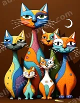 Colorful Abstract Cat Family Canvas Wall Art for Living Room Home Decor wall art print
