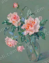 Pink Roses in Vase Floral Canvas Wall Art for Home Decor wall art print