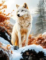 White Wolf Winter Autumn Landscape Canvas Wall Art for Home Decor wall art print