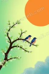 Blue Birds & Blossom Tree Canvas Wall Art for Home Decor wall art print