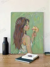 Girl with Flower Impressionist Canvas Wall Art for Bedroom Decor